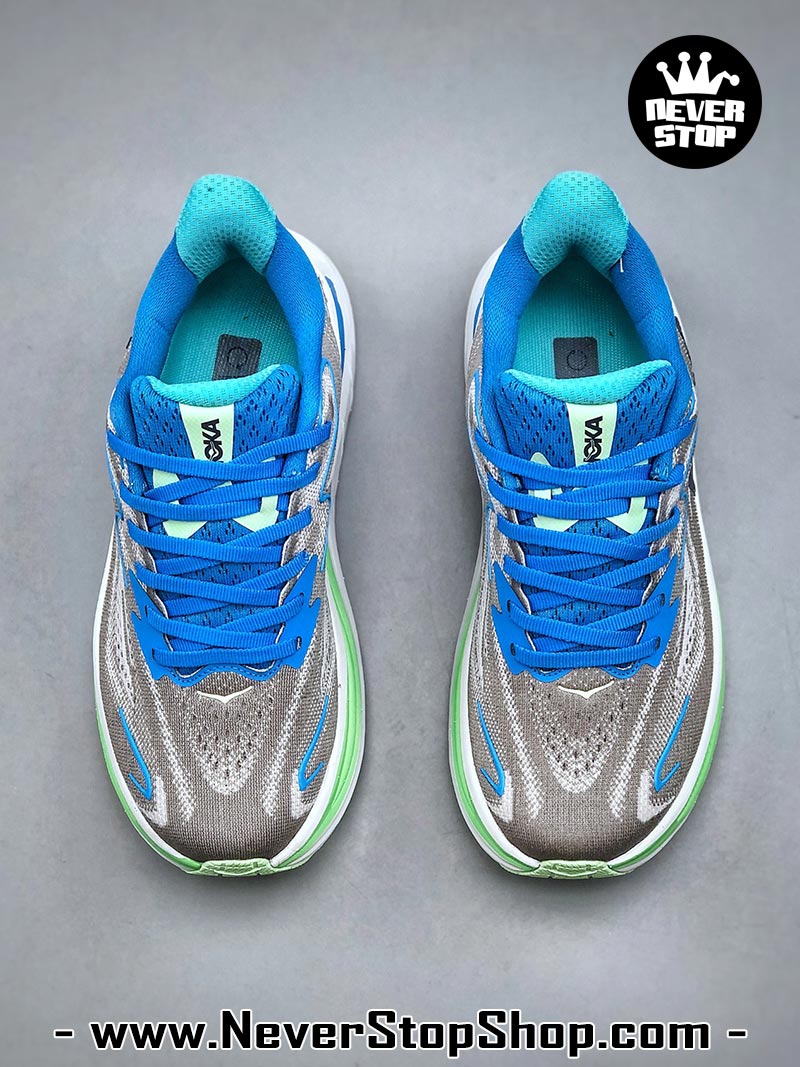 Giày chạy bộ nam nữ HOKA CLIFTON 10 GREY BLUE GREEN siêu nhẹ êm chân hàng chuẩn replica 1:1 siêu cấp, giá rẻ tốt nhất quận 3 HCM tại NeverStop Sneaker Shop” longdesc=
