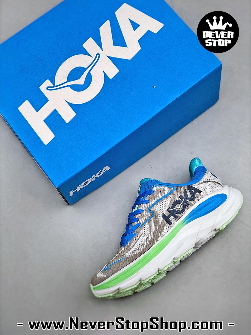 Giày chạy bộ nam nữ HOKA CLIFTON 10 GREY BLUE GREEN siêu nhẹ êm chân hàng chuẩn replica 1:1 siêu cấp, giá rẻ tốt nhất quận 3 HCM tại NeverStop Sneaker Shop” longdesc=