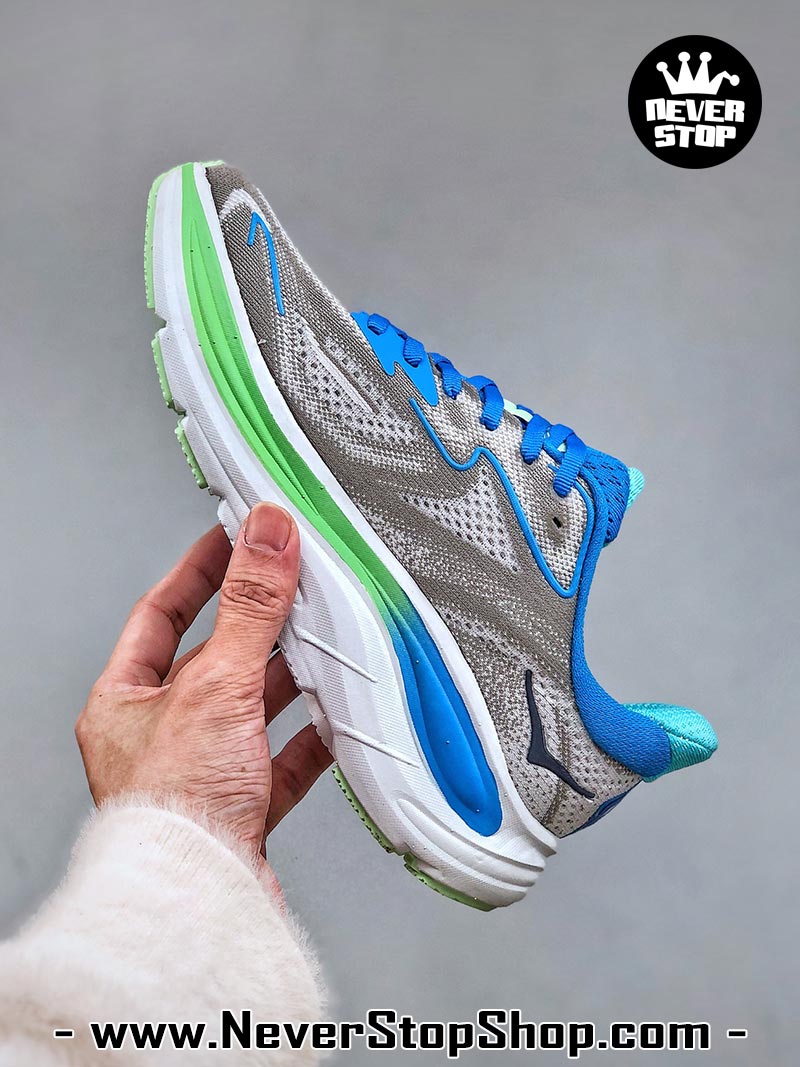 Giày chạy bộ nam nữ HOKA CLIFTON 10 GREY BLUE GREEN siêu nhẹ êm chân hàng chuẩn replica 1:1 siêu cấp, giá rẻ tốt nhất quận 3 HCM tại NeverStop Sneaker Shop” longdesc=