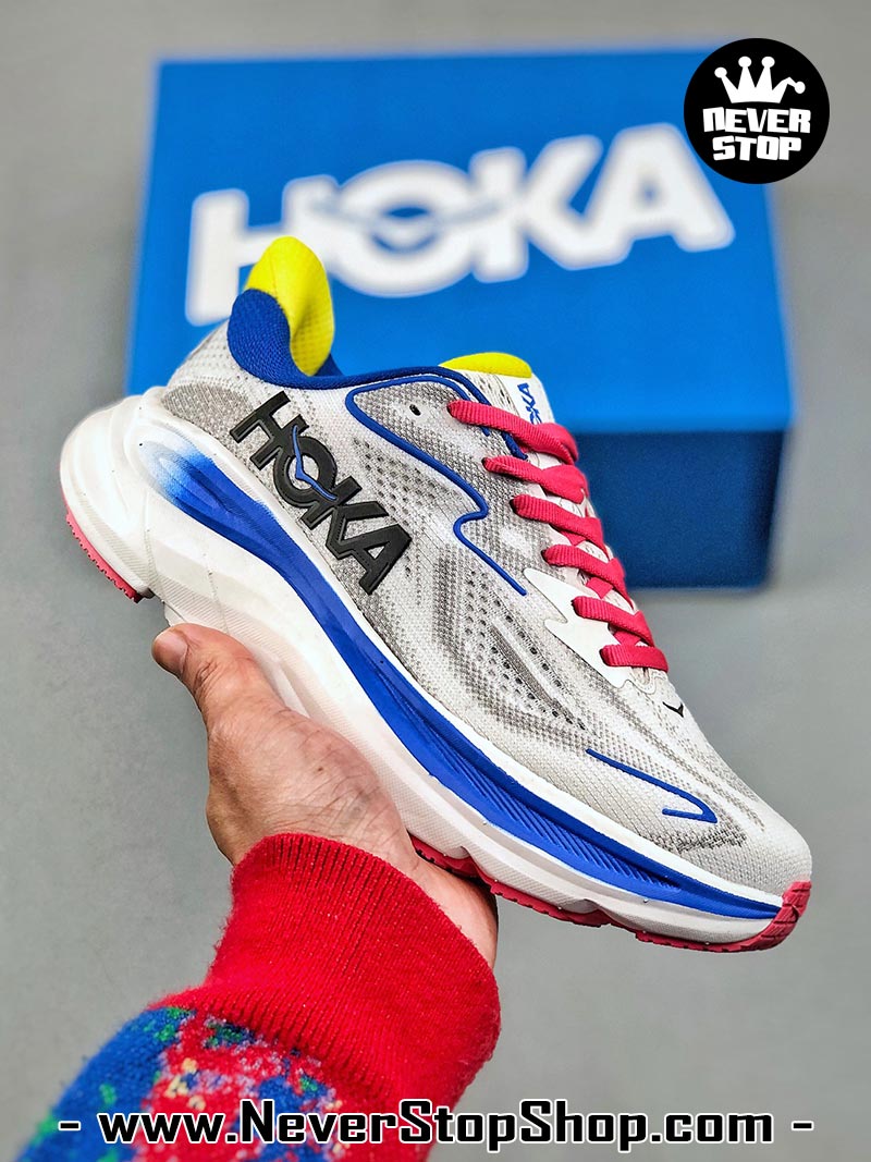 Giày chạy bộ nam nữ HOKA CLIFTON 10 GREY BLUE RED siêu nhẹ êm chân hàng chuẩn replica 1:1 siêu cấp, giá rẻ tốt nhất quận 3 HCM tại NeverStop Sneaker Shop” longdesc=