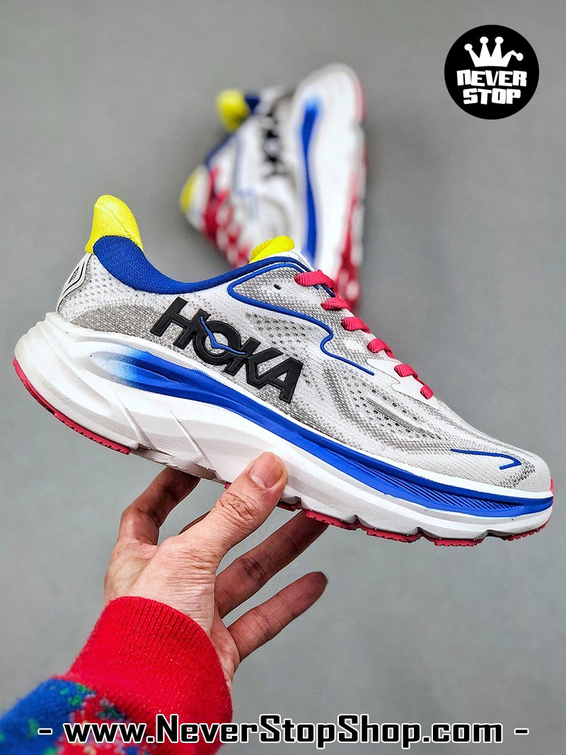 Giày chạy bộ nam nữ HOKA CLIFTON 10 GREY BLUE RED siêu nhẹ êm chân hàng chuẩn replica 1:1 siêu cấp, giá rẻ tốt nhất quận 3 HCM tại NeverStop Sneaker Shop” longdesc=