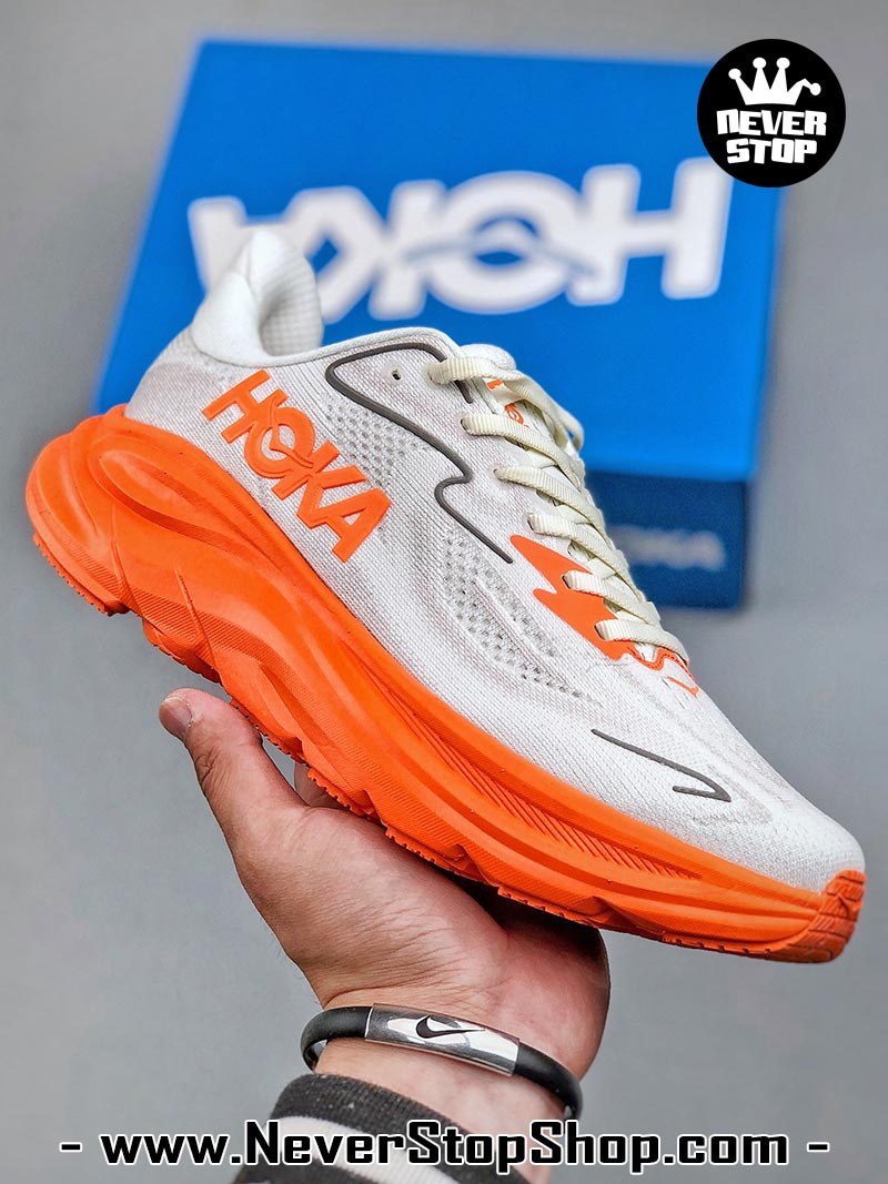 Giày chạy bộ nam nữ HOKA CLIFTON 10 GREY ORANGE siêu nhẹ êm chân hàng chuẩn replica 1:1 siêu cấp, giá rẻ tốt nhất quận 3 HCM tại NeverStop Sneaker Shop” longdesc=