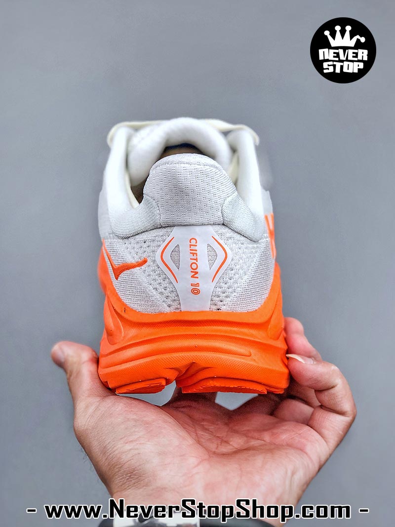 Giày chạy bộ nam nữ HOKA CLIFTON 10 GREY ORANGE siêu nhẹ êm chân hàng chuẩn replica 1:1 siêu cấp, giá rẻ tốt nhất quận 3 HCM tại NeverStop Sneaker Shop” longdesc=