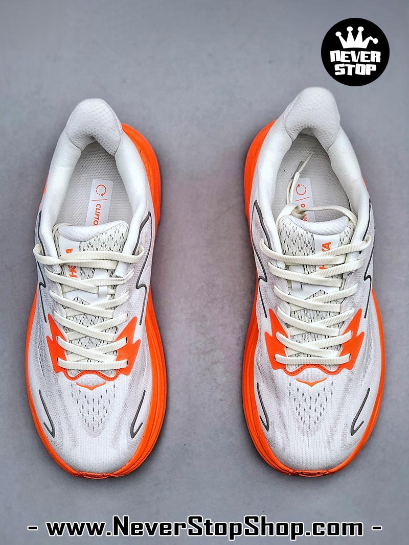 Giày chạy bộ nam nữ HOKA CLIFTON 10 GREY ORANGE siêu nhẹ êm chân hàng chuẩn replica 1:1 siêu cấp, giá rẻ tốt nhất quận 3 HCM tại NeverStop Sneaker Shop” longdesc=