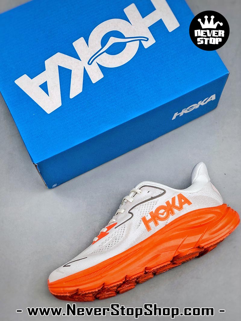 Giày chạy bộ nam nữ HOKA CLIFTON 10 GREY ORANGE siêu nhẹ êm chân hàng chuẩn replica 1:1 siêu cấp, giá rẻ tốt nhất quận 3 HCM tại NeverStop Sneaker Shop” longdesc=