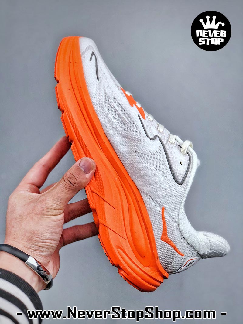 Giày chạy bộ nam nữ HOKA CLIFTON 10 GREY ORANGE siêu nhẹ êm chân hàng chuẩn replica 1:1 siêu cấp, giá rẻ tốt nhất quận 3 HCM tại NeverStop Sneaker Shop” longdesc=