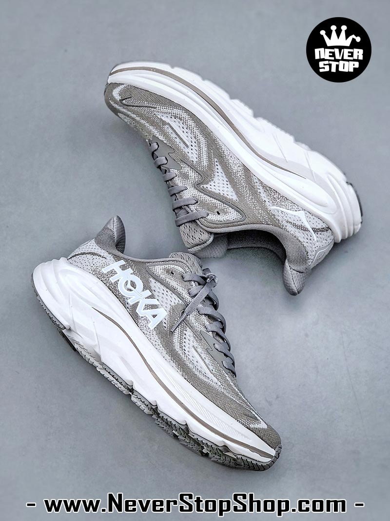 Giày chạy bộ nam nữ HOKA CLIFTON 10 GREY WHITE siêu nhẹ êm chân hàng chuẩn replica 1:1 siêu cấp, giá rẻ tốt nhất quận 3 HCM tại NeverStop Sneaker Shop” longdesc=
