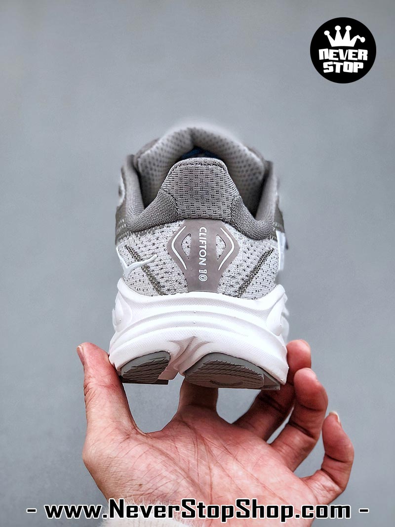 Giày chạy bộ nam nữ HOKA CLIFTON 10 GREY WHITE siêu nhẹ êm chân hàng chuẩn replica 1:1 siêu cấp, giá rẻ tốt nhất quận 3 HCM tại NeverStop Sneaker Shop” longdesc=