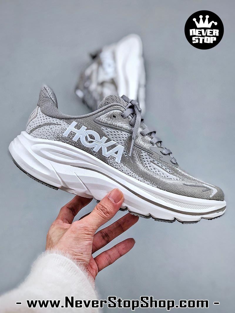Giày chạy bộ nam nữ HOKA CLIFTON 10 GREY WHITE siêu nhẹ êm chân hàng chuẩn replica 1:1 siêu cấp, giá rẻ tốt nhất quận 3 HCM tại NeverStop Sneaker Shop” longdesc=