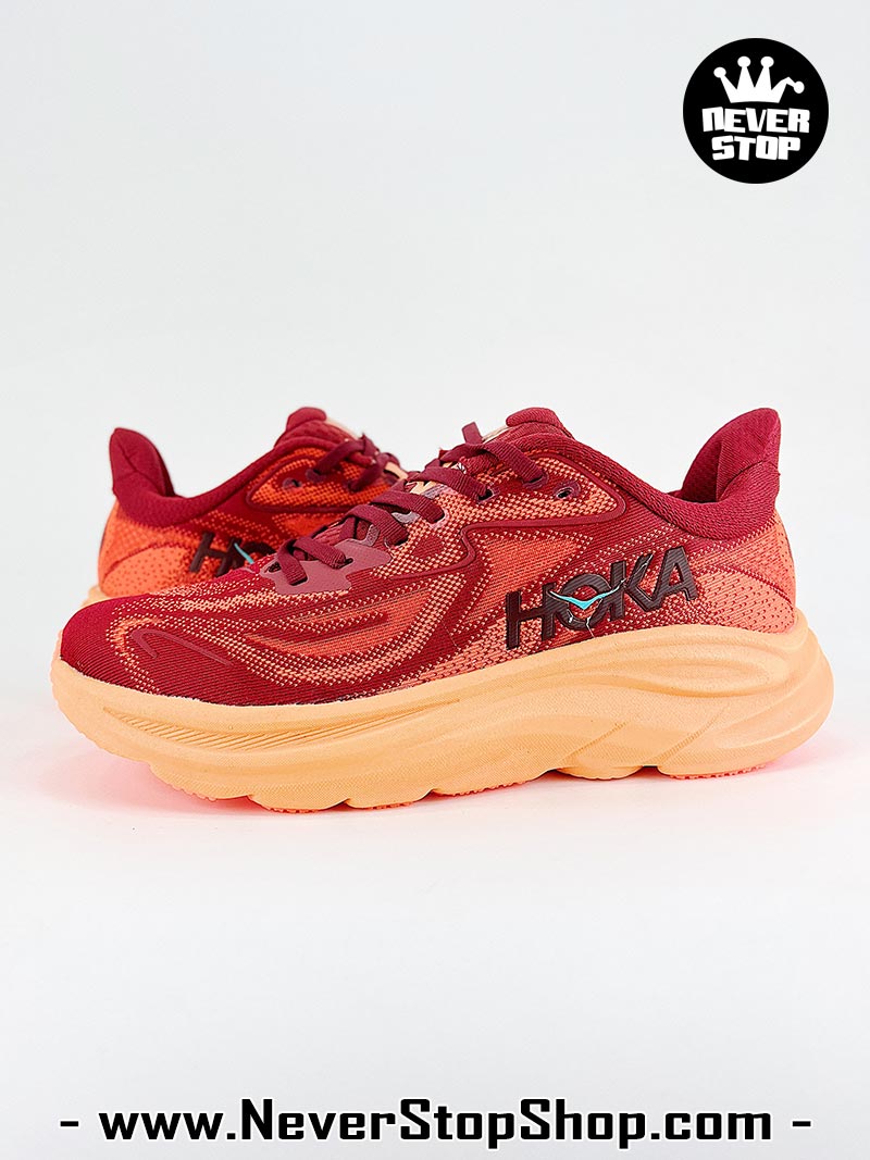 Giày chạy bộ nam nữ HOKA CLIFTON 10 RED ORANGE siêu nhẹ êm chân hàng chuẩn replica 1:1 siêu cấp, giá rẻ tốt nhất quận 3 HCM tại NeverStop Sneaker Shop” longdesc=