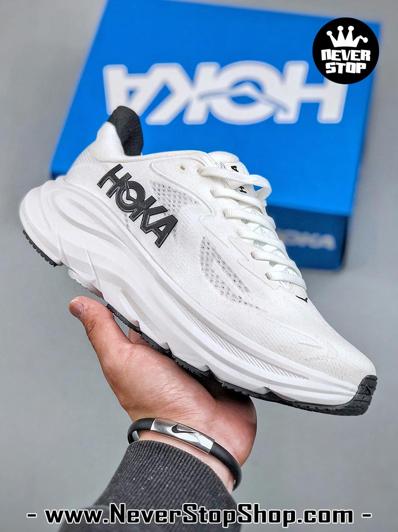 Giày chạy bộ nam nữ HOKA CLIFTON 10 WHITE BLACK siêu nhẹ êm chân hàng chuẩn replica 1:1 siêu cấp, giá rẻ tốt nhất quận 3 HCM tại NeverStop Sneaker Shop” longdesc=