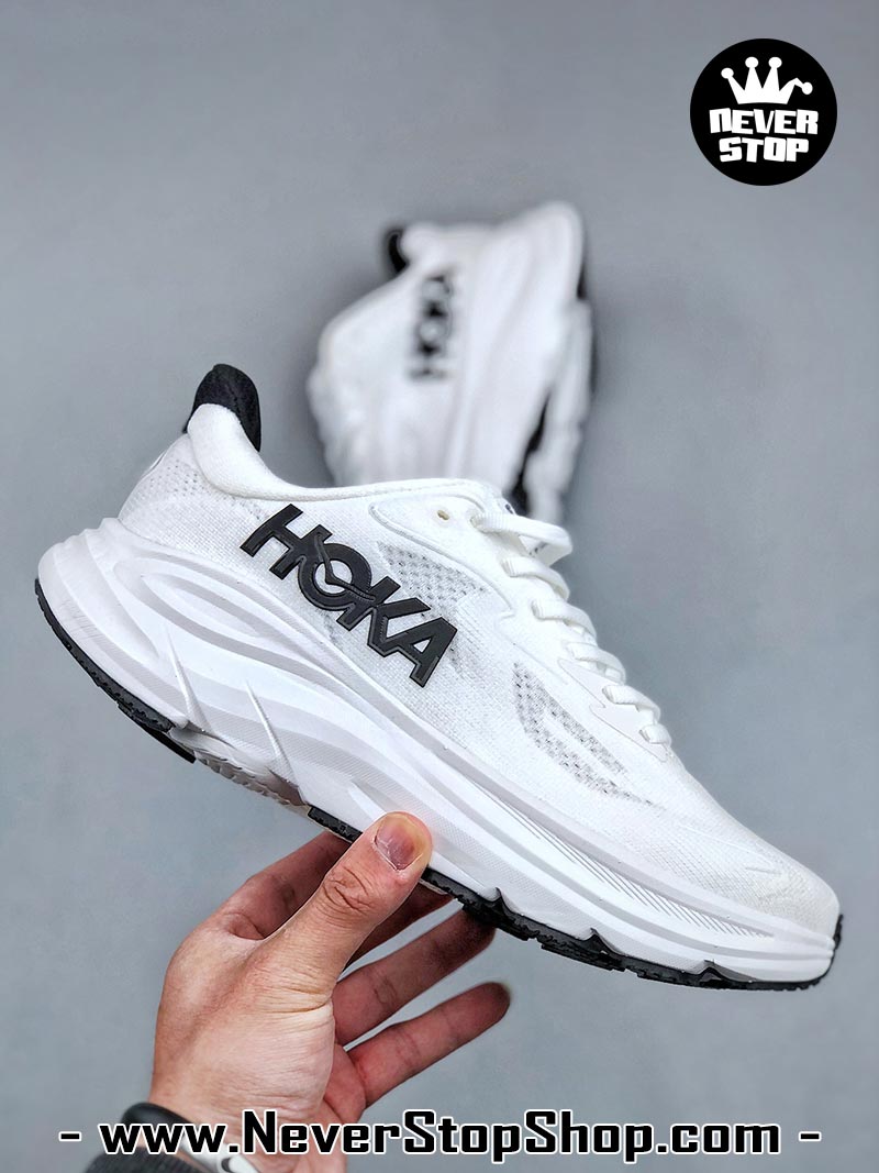 Giày chạy bộ nam nữ HOKA CLIFTON 10 WHITE BLACK siêu nhẹ êm chân hàng chuẩn replica 1:1 siêu cấp, giá rẻ tốt nhất quận 3 HCM tại NeverStop Sneaker Shop” longdesc=