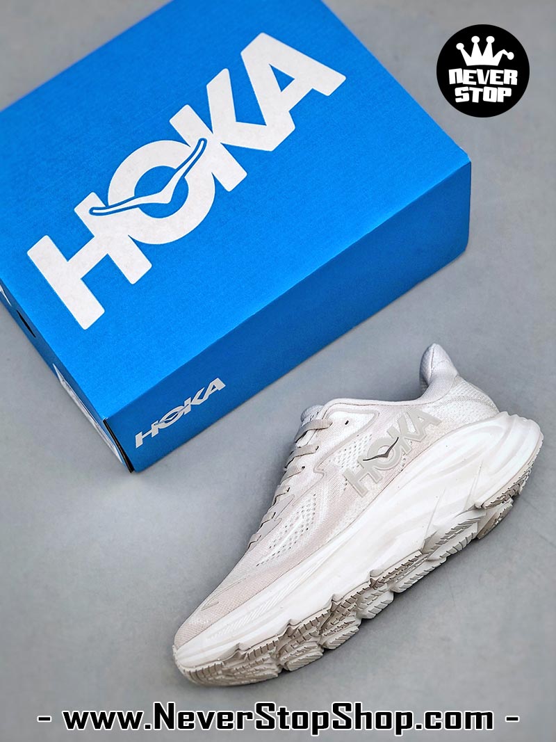 Giày chạy bộ nam nữ HOKA CLIFTON 10 WHITE SILVER siêu nhẹ êm chân hàng chuẩn replica 1:1 siêu cấp, giá rẻ tốt nhất quận 3 HCM tại NeverStop Sneaker Shop” longdesc=