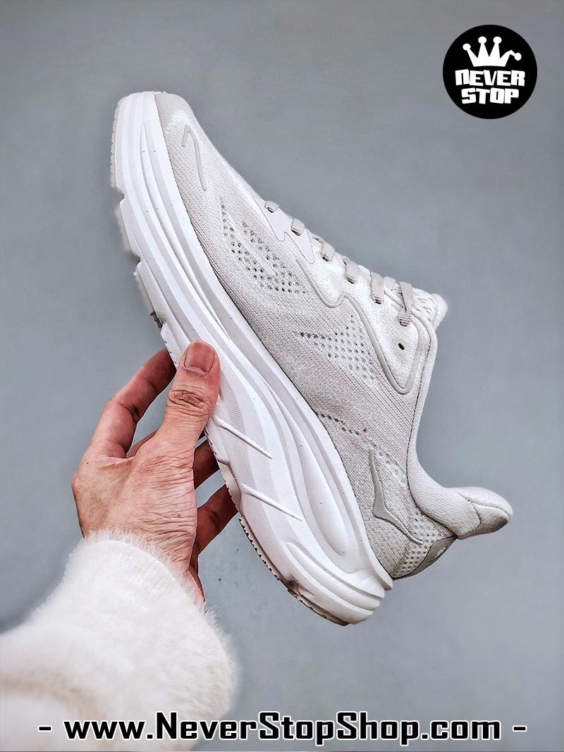 Giày chạy bộ nam nữ HOKA CLIFTON 10 WHITE SILVER siêu nhẹ êm chân hàng chuẩn replica 1:1 siêu cấp, giá rẻ tốt nhất quận 3 HCM tại NeverStop Sneaker Shop” longdesc=