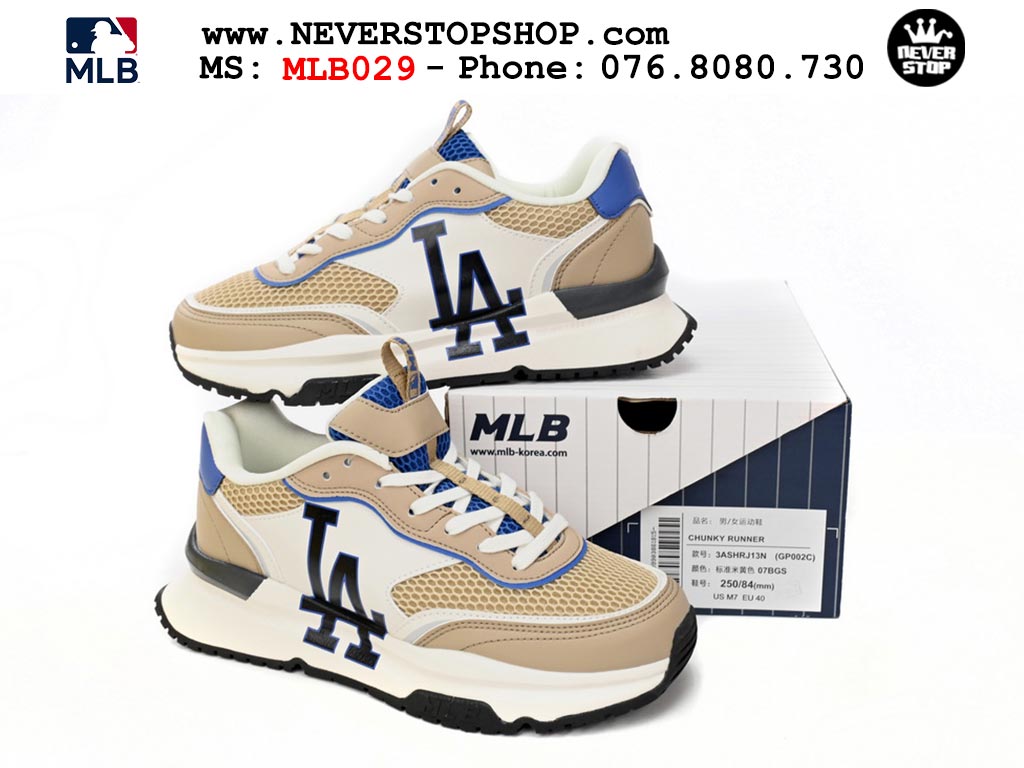 Giày sneaker MLB Chunky Runner Basic Trắng Nâu nam nữ thời trang hàng đẹp replica 1:1 siêu cấp giá rẻ tại NeverStop Sneaker Shop Quận 3 HCM