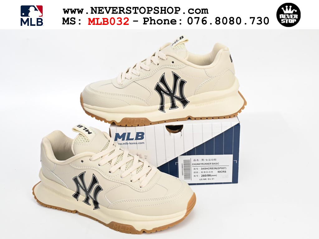 Giày sneaker MLB Chunky Runner Basic Trắng Nâu nam nữ thời trang hàng đẹp replica 1:1 siêu cấp giá rẻ tại NeverStop Sneaker Shop Quận 3 HCM
