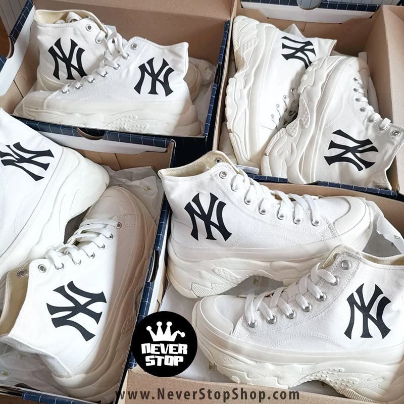 Giày MLB Chunky High Yankees màu trắng cổ cao hàn quốc nam nữ sfake replica chính hãng giá rẻ HCM