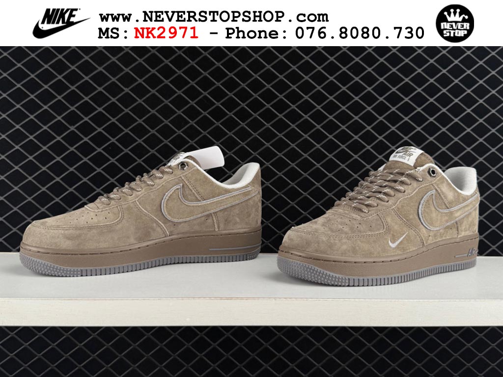 Giày thể thao nam nữ Nike Air Force 1 Low Nâu Xám bản best quality siêu cấp replica 1:1 giá rẻ tại NeverStop Sneaker Shop Quận 3 HCM