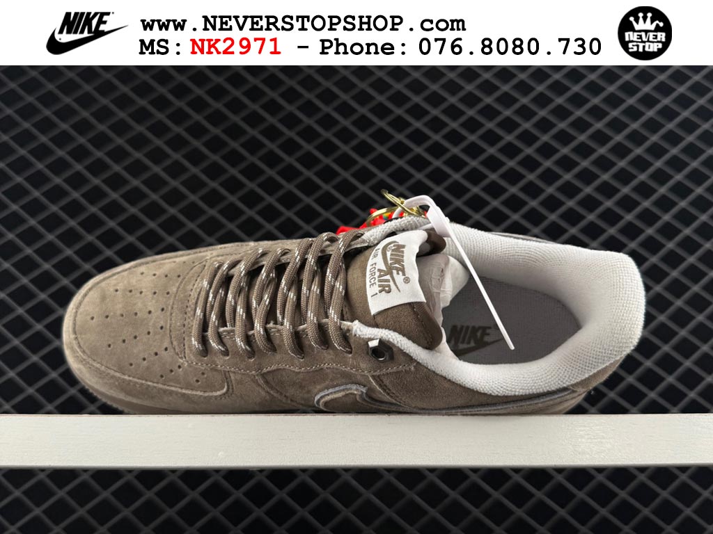 Giày thể thao nam nữ Nike Air Force 1 Low Nâu Xám bản best quality siêu cấp replica 1:1 giá rẻ tại NeverStop Sneaker Shop Quận 3 HCM