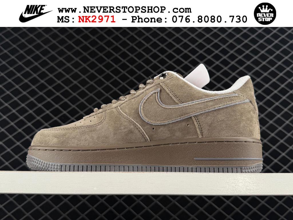 Giày thể thao nam nữ Nike Air Force 1 Low Nâu Xám bản best quality siêu cấp replica 1:1 giá rẻ tại NeverStop Sneaker Shop Quận 3 HCM