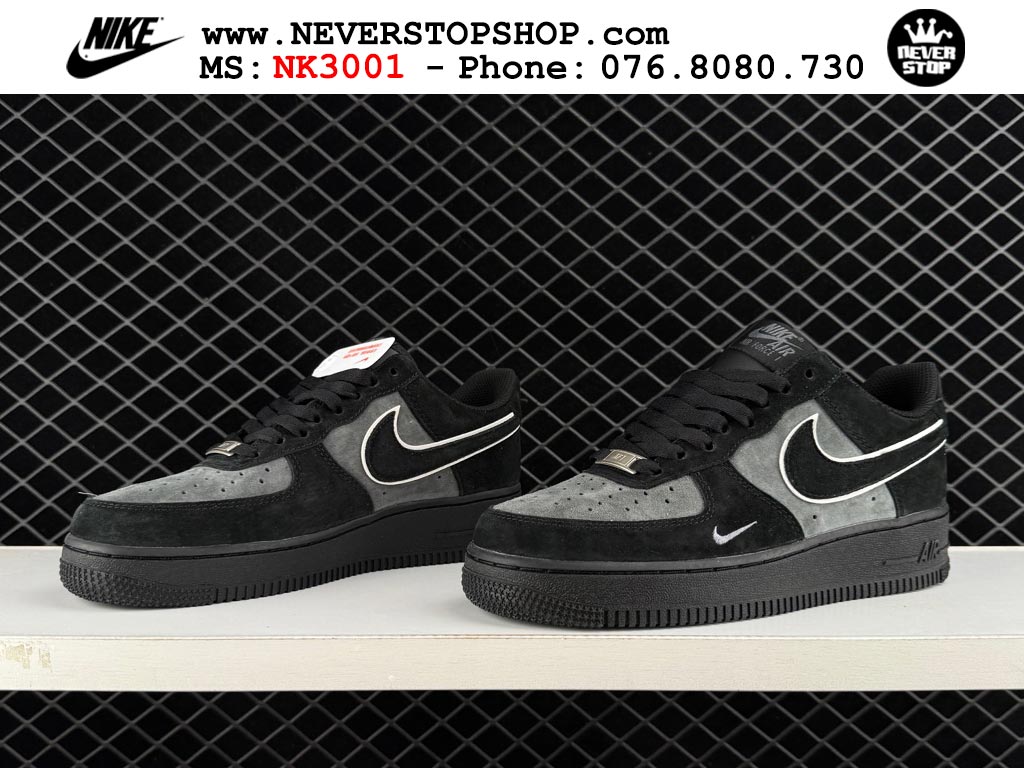 Giày thể thao nam nữ Nike Air Force 1 Low Đen Xám bản best quality siêu cấp replica 1:1 giá rẻ tại NeverStop Sneaker Shop Quận 3 HCM