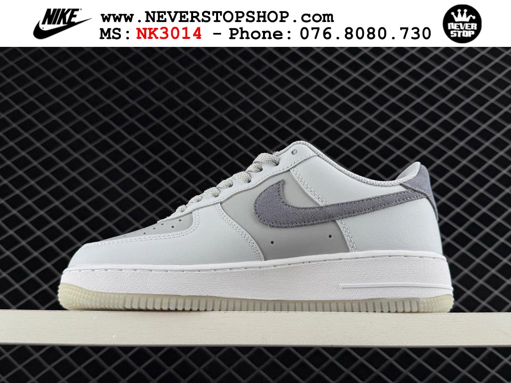 Giày thể thao nam nữ Nike Air Force 1 Low Trắng Xám bản best quality siêu cấp replica 1:1 giá rẻ tại NeverStop Sneaker Shop Quận 3 HCM