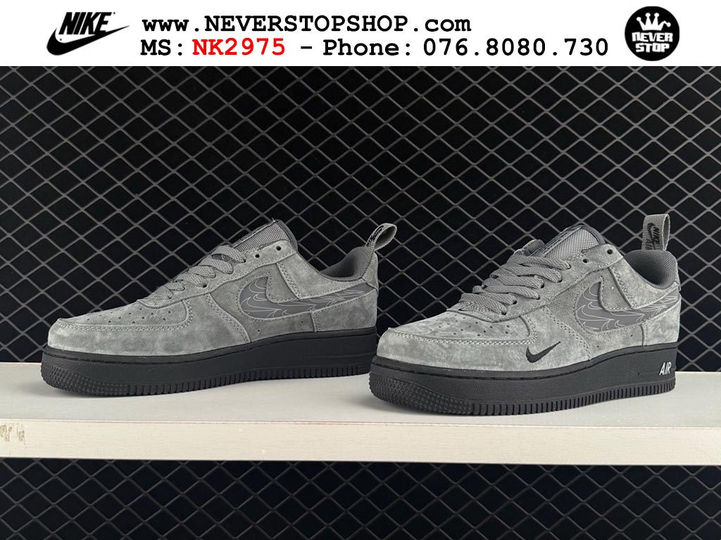 Giày thể thao nam nữ Nike Air Force 1 Low Xám Đen bản best quality siêu cấp replica 1:1 giá rẻ tại NeverStop Sneaker Shop Quận 3 HCM