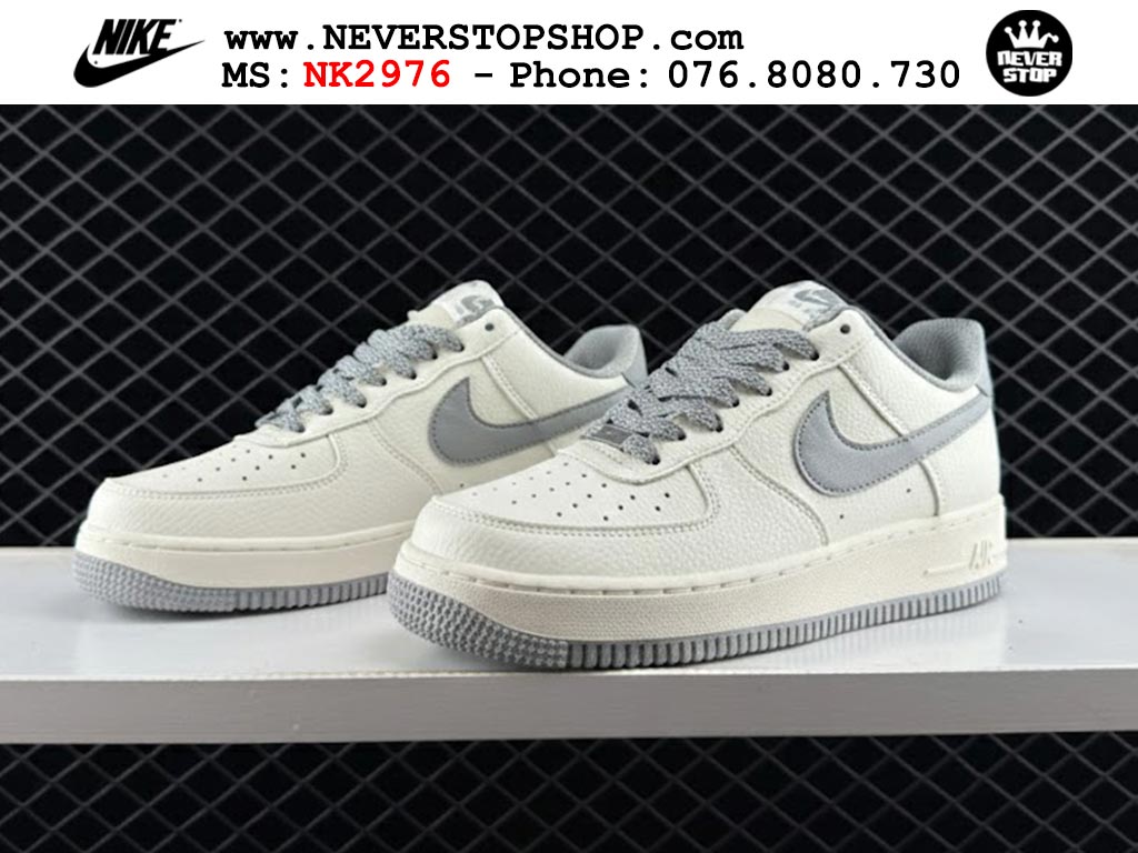Giày thể thao nam nữ Nike Air Force 1 Low Trắng Xám bản best quality siêu cấp replica 1:1 giá rẻ tại NeverStop Sneaker Shop Quận 3 HCM