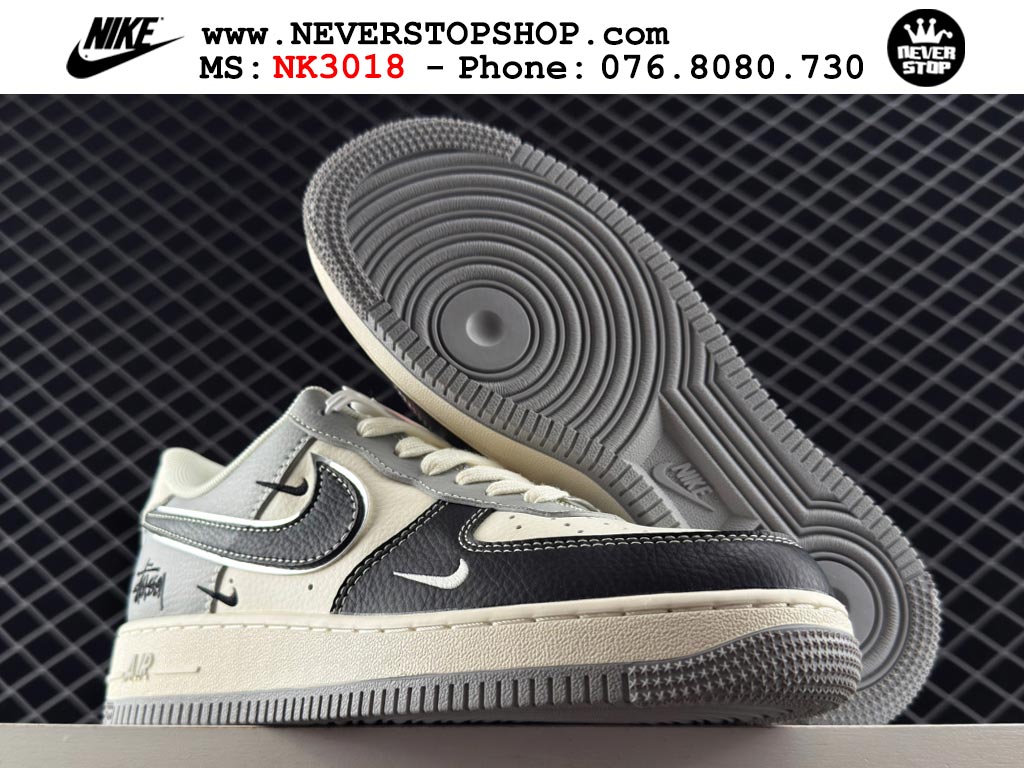 Giày thể thao nam nữ Nike Air Force 1 Low Đen Trắng Xám bản best quality siêu cấp replica 1:1 giá rẻ tại NeverStop Sneaker Shop Quận 3 HCM