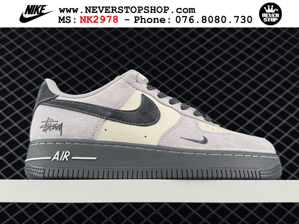 Giày thể thao nam nữ Nike Air Force 1 Low Trắng Xám bản best quality siêu cấp replica 1:1 giá rẻ tại NeverStop Sneaker Shop Quận 3 HCM