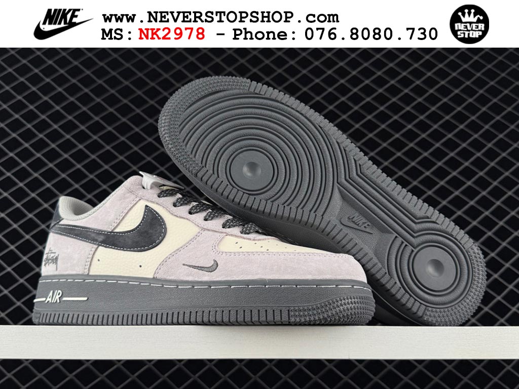 Giày thể thao nam nữ Nike Air Force 1 Low Trắng Xám bản best quality siêu cấp replica 1:1 giá rẻ tại NeverStop Sneaker Shop Quận 3 HCM
