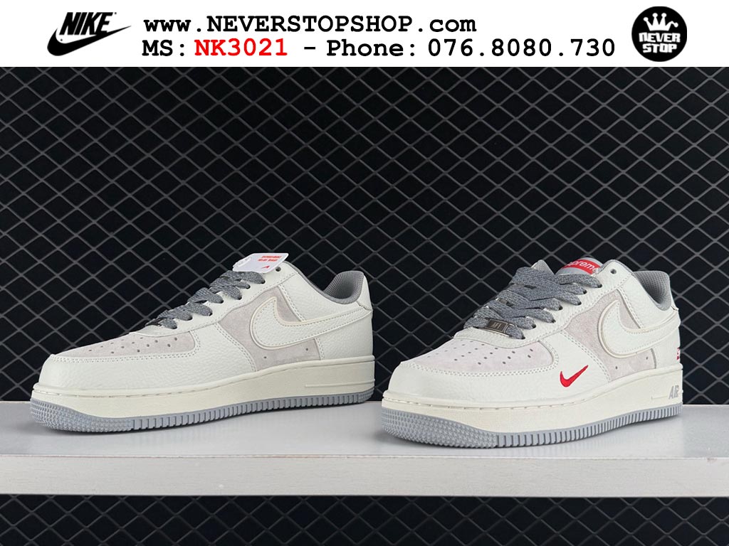Giày thể thao nam nữ Nike Air Force 1 Low Trắng Xám bản best quality siêu cấp replica 1:1 giá rẻ tại NeverStop Sneaker Shop Quận 3 HCM