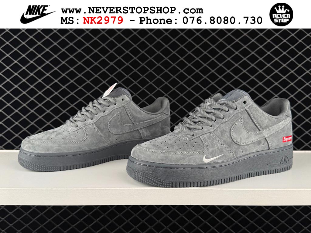 Giày thể thao nam nữ Nike Air Force 1 Low Xám Đỏ bản best quality siêu cấp replica 1:1 giá rẻ tại NeverStop Sneaker Shop Quận 3 HCM