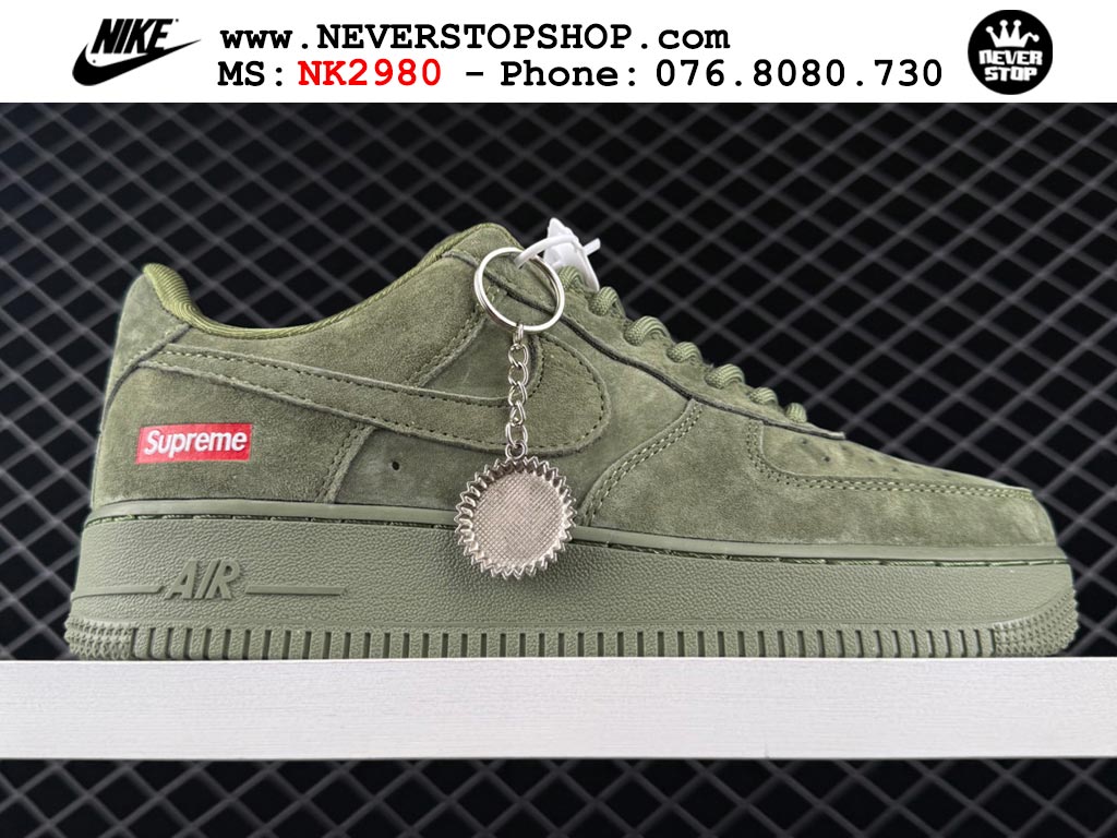 Giày thể thao nam nữ Nike Air Force 1 Low Xanh Oliu Đỏ bản best quality siêu cấp replica 1:1 giá rẻ tại NeverStop Sneaker Shop Quận 3 HCM