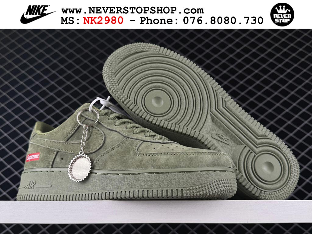 Giày thể thao nam nữ Nike Air Force 1 Low Xanh Oliu Đỏ bản best quality siêu cấp replica 1:1 giá rẻ tại NeverStop Sneaker Shop Quận 3 HCM