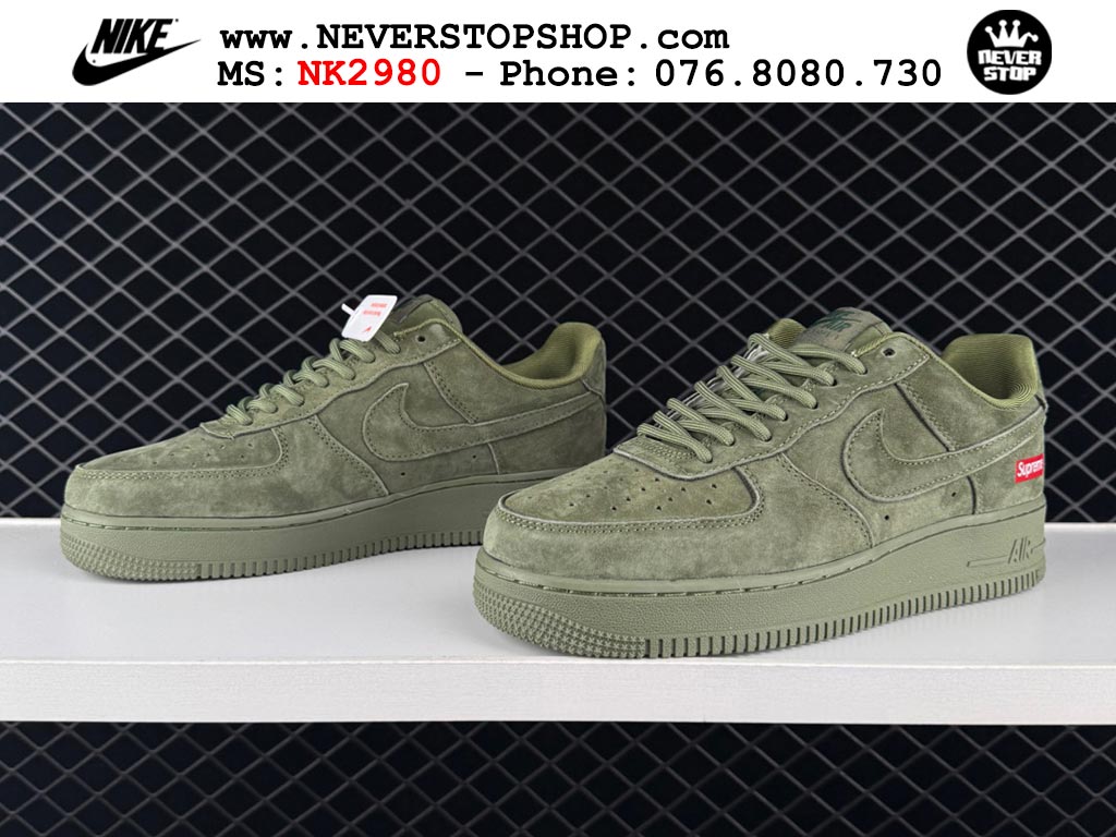 Giày thể thao nam nữ Nike Air Force 1 Low Xanh Oliu Đỏ bản best quality siêu cấp replica 1:1 giá rẻ tại NeverStop Sneaker Shop Quận 3 HCM