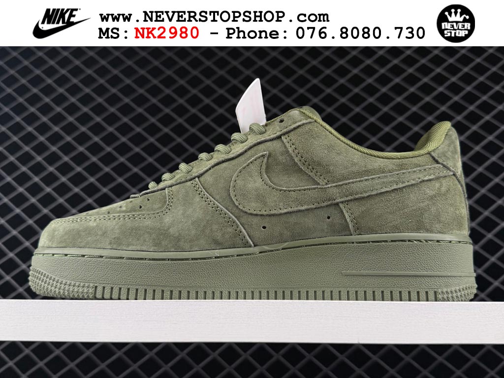 Giày thể thao nam nữ Nike Air Force 1 Low Xanh Oliu Đỏ bản best quality siêu cấp replica 1:1 giá rẻ tại NeverStop Sneaker Shop Quận 3 HCM