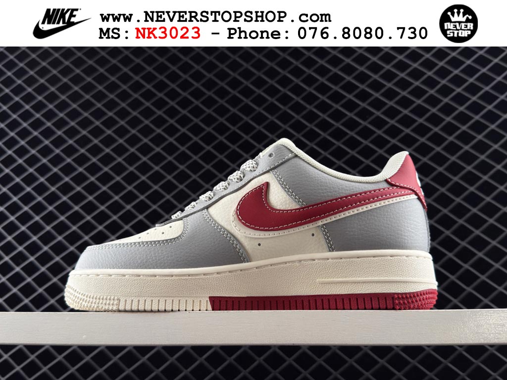 Giày thể thao nam nữ Nike Air Force 1 Low Trắng Xám Đỏ bản best quality siêu cấp replica 1:1 giá rẻ tại NeverStop Sneaker Shop Quận 3 HCM