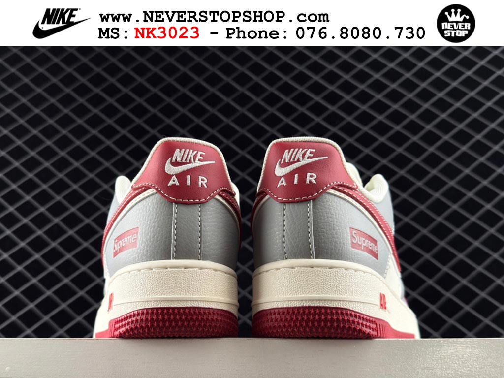 Giày thể thao nam nữ Nike Air Force 1 Low Trắng Xám Đỏ bản best quality siêu cấp replica 1:1 giá rẻ tại NeverStop Sneaker Shop Quận 3 HCM
