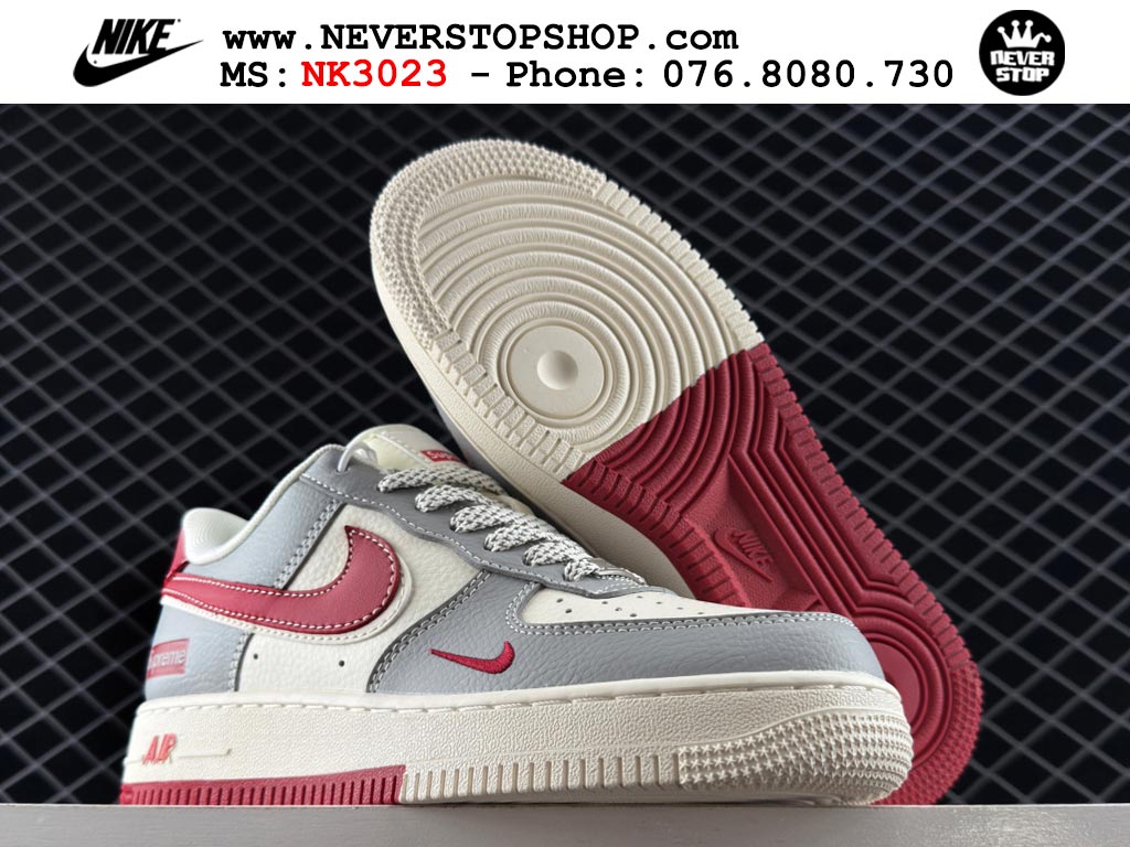 Giày thể thao nam nữ Nike Air Force 1 Low Trắng Xám Đỏ bản best quality siêu cấp replica 1:1 giá rẻ tại NeverStop Sneaker Shop Quận 3 HCM