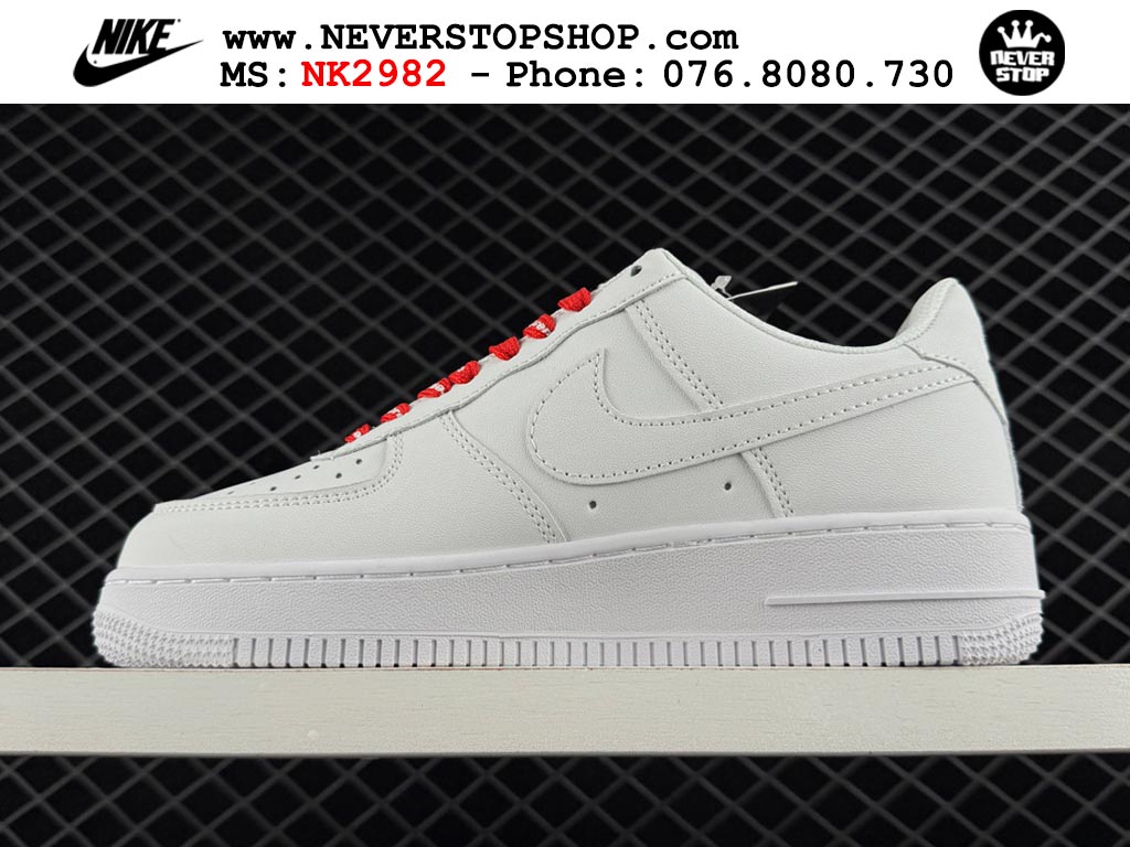 Giày thể thao nam nữ Nike Air Force 1 Low Trắng Đỏ bản best quality siêu cấp replica 1:1 giá rẻ tại NeverStop Sneaker Shop Quận 3 HCM