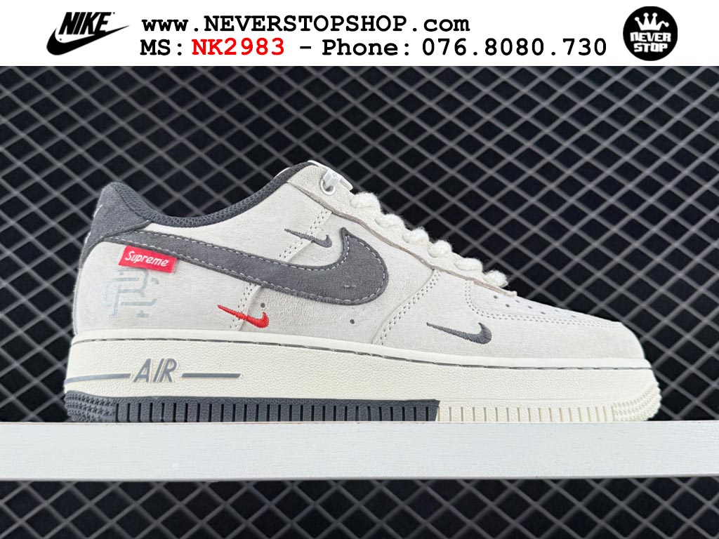 Giày thể thao nam nữ Nike Air Force 1 Low Trắng Xám bản best quality siêu cấp replica 1:1 giá rẻ tại NeverStop Sneaker Shop Quận 3 HCM