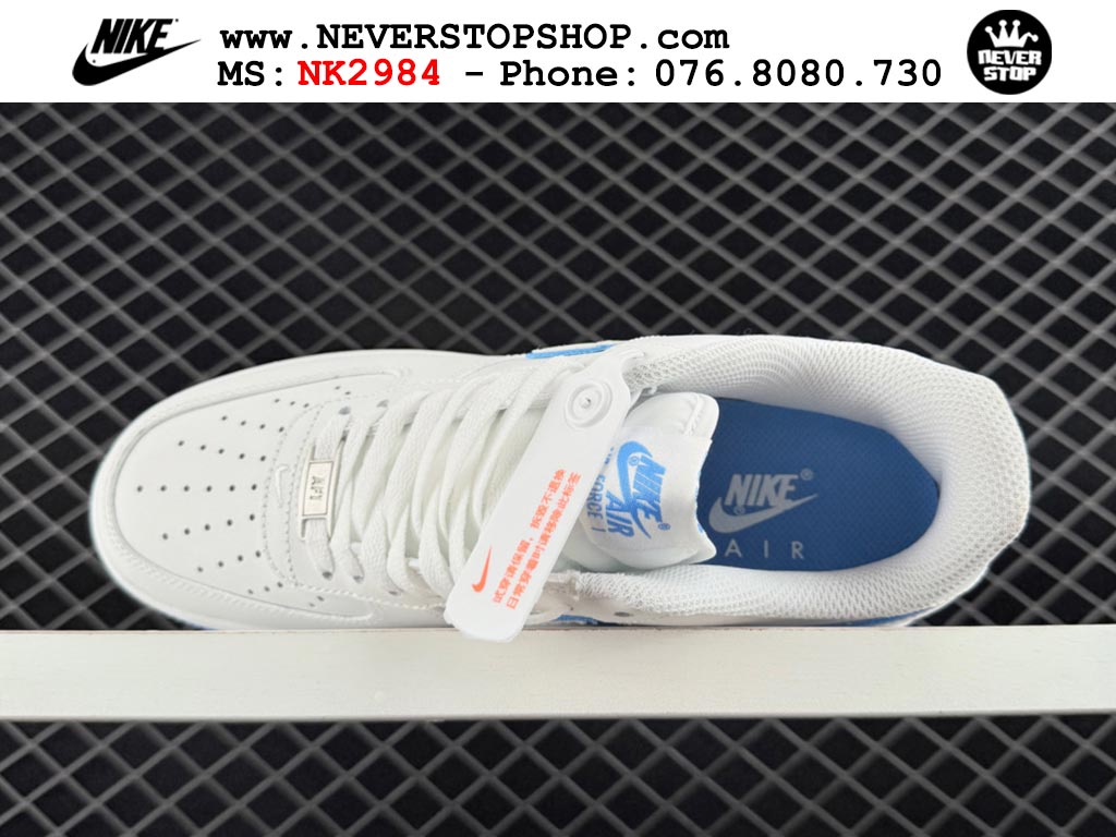 Giày thể thao nam nữ Nike Air Force 1 Low Trắng Xanh Da Trời bản best quality siêu cấp replica 1:1 giá rẻ tại NeverStop Sneaker Shop Quận 3 HCM