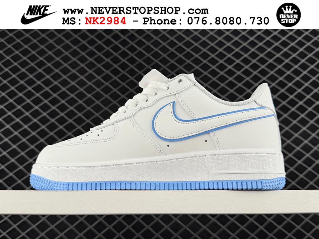 Giày thể thao nam nữ Nike Air Force 1 Low Trắng Xanh Da Trời bản best quality siêu cấp replica 1:1 giá rẻ tại NeverStop Sneaker Shop Quận 3 HCM