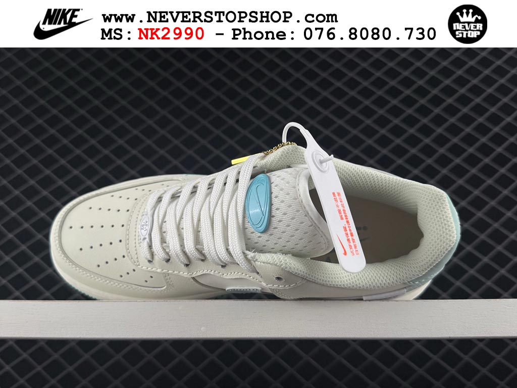 Giày thể thao cổ thấp NIKE AIR FORCE 1 AF 1 LOW WHITE MINT like auth hàng chuẩn replica 1:1 cao cấp, bản đẹp chất lượng cao giá tốt NeverStop Sneaker Shop Hồ Chí Minh Giày thể thao nam nữ Nike Air Force 1 Low Trắng Xanh Ngọc bản best quality siêu cấp replica 1:1 giá rẻ tại NeverStop Sneaker Shop Quận 3 HCM