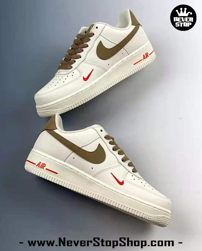 Giày Nike AF1 Low Trắng Nâu cổ thấp nam nữ hàng đẹp replica sfake giá rẻ tại NeverStop Sneaker Shop Quận 3 HCM