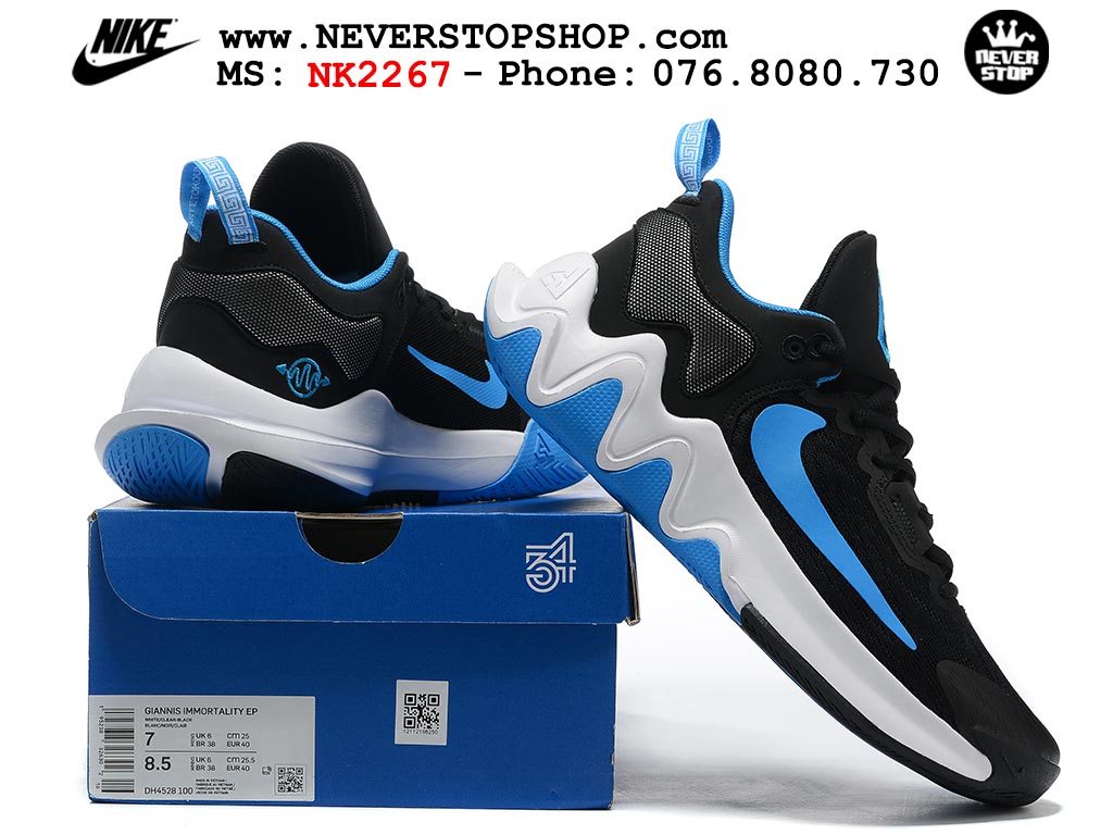 Giày bóng rổ outdoor Nike Giannis Immortality 2 Đen Xanh Dương hàng đẹp siêu cấp replica 1:1 giá rẻ tại NeverStop Sneaker Shop Hồ Chí Minh