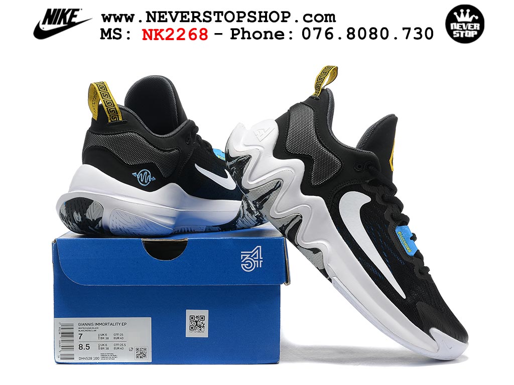 Giày bóng rổ outdoor Nike Giannis Immortality 2 Đen Trắng hàng đẹp siêu cấp replica 1:1 giá rẻ tại NeverStop Sneaker Shop Hồ Chí Minh
