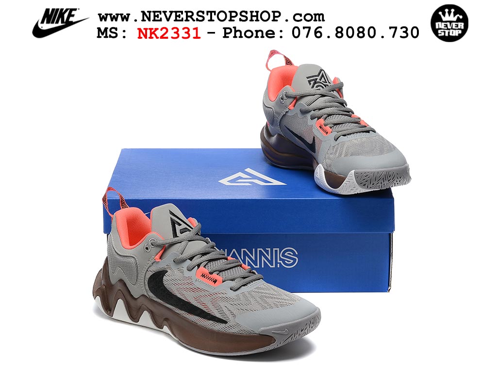 Giày bóng rổ outdoor Nike Giannis Immortality 2 Xám Nâu hàng đẹp siêu cấp replica 1:1 giá rẻ tại NeverStop Sneaker Shop Hồ Chí Minh