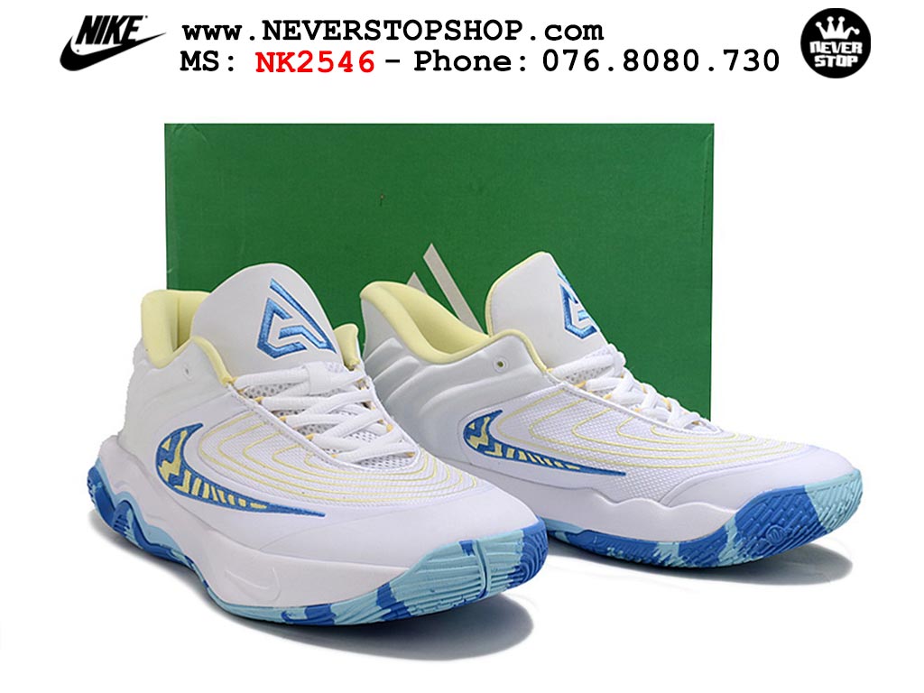 Giày bóng rổ outdoor Nike Giannis Immortality 4 Trắng Xanh Dương bản siêu cấp replica 1:1 like auth giá rẻ tại NeverStop Sneaker Shop Hồ Chí Minh